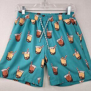Mosmann Australia Boba Tea Print Swim Board Shorts XL Teal Beach Resort Vacation